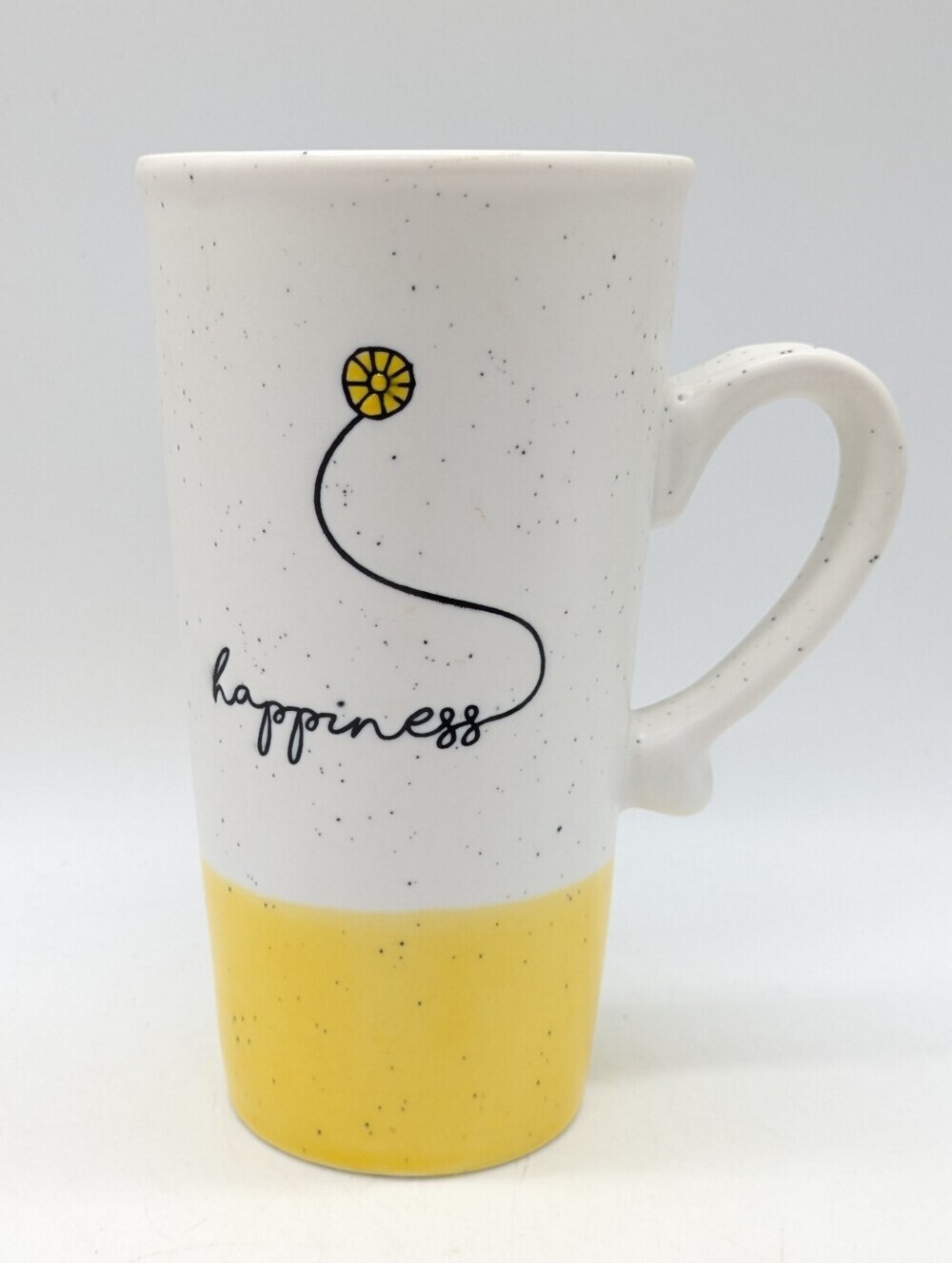 White Yellow Happiness Flower Tall Ceramic Coffee Mug